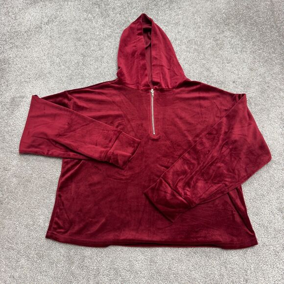 Ultra Flirt 1/4 Zip Hoodie Velvet Velour Sweatshirt Womens Medium Room Soft - Picture 1 of 11
